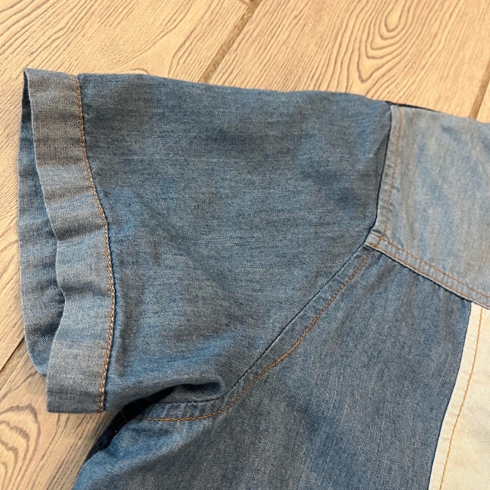 Given Kale Chambray Patchwork Shift Dress - image 3